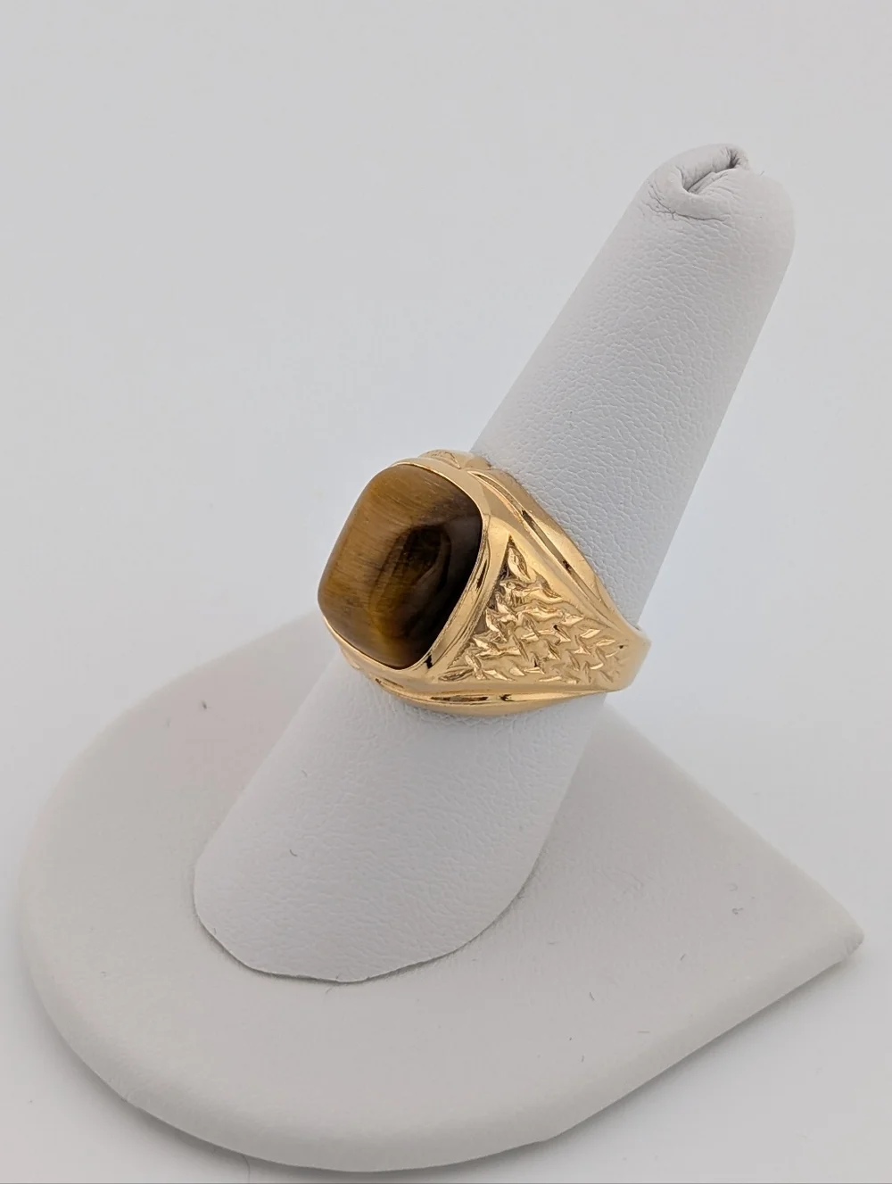 Vintage Tiger's Eye 18K HGE Ring - Chunky Gold Gemstone Estate Jewelry